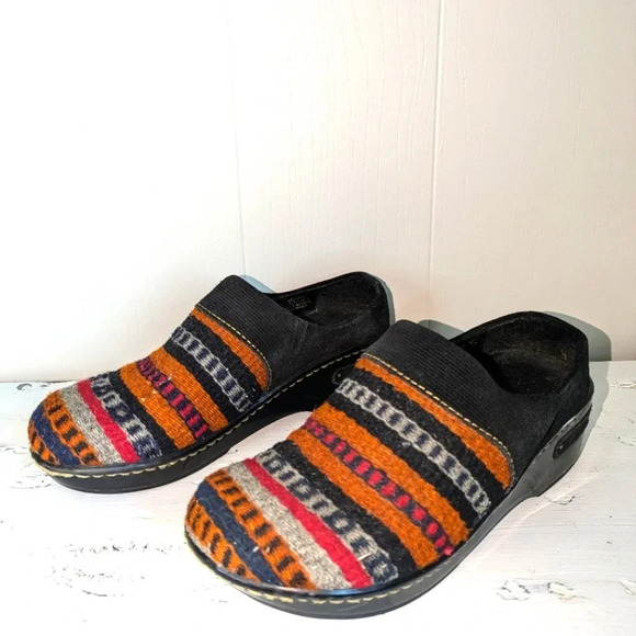 Born Multicolor Clog size 7 Aztec Fall Leather Wool Stripes Black Orange - Picture 6 of 6